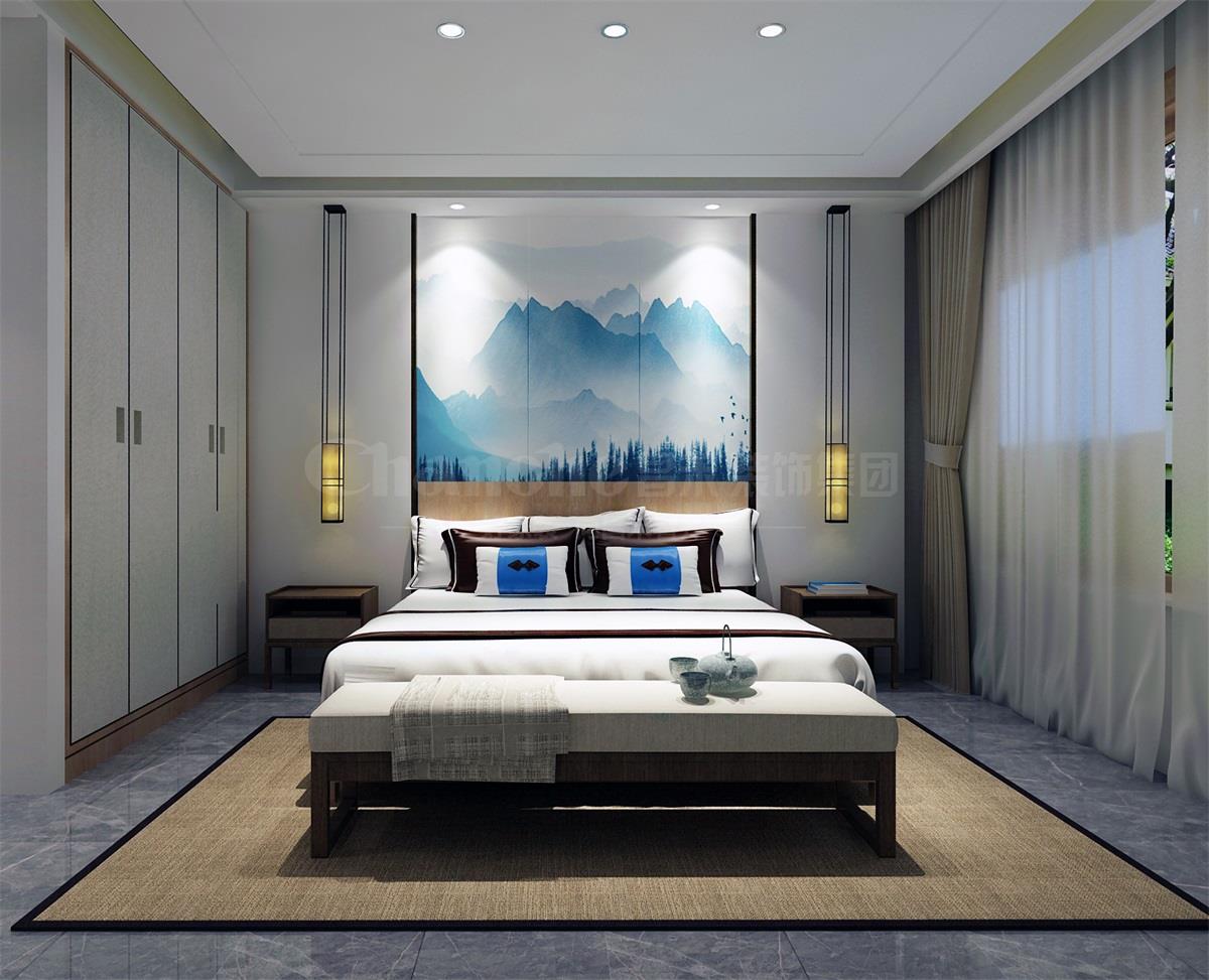 主臥貫穿、白色、灰色，加小許黑色融合的暖色調(diào)讓詩意棲居，少幾分濃墨重彩，多幾分雅致清寧，并在此感悟生命的智慧。內(nèi)心的平靜才能感悟到生活的大美，美不是符號，是一種心境，一份怡然，更是一份禪動。